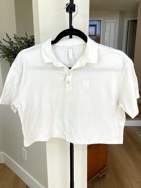 Fabletics White Boxy‎ Cropped Short Sleeve Polo - Juniors Size XS - Read